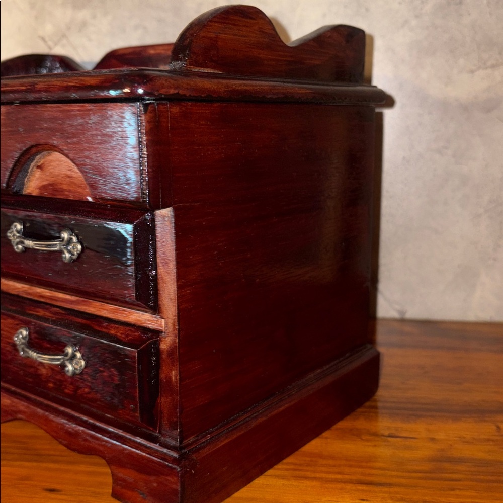 Handmade Vintage Wooden Jewelry Box Treasure Chest Stash Spot Lift Top/2 Drawer - Picture 8 of 17